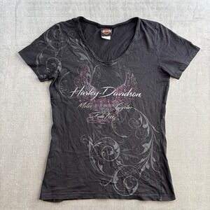 Harley-Davidson Ride Free Rhinestone Graphic Tee Y2K Women's Small